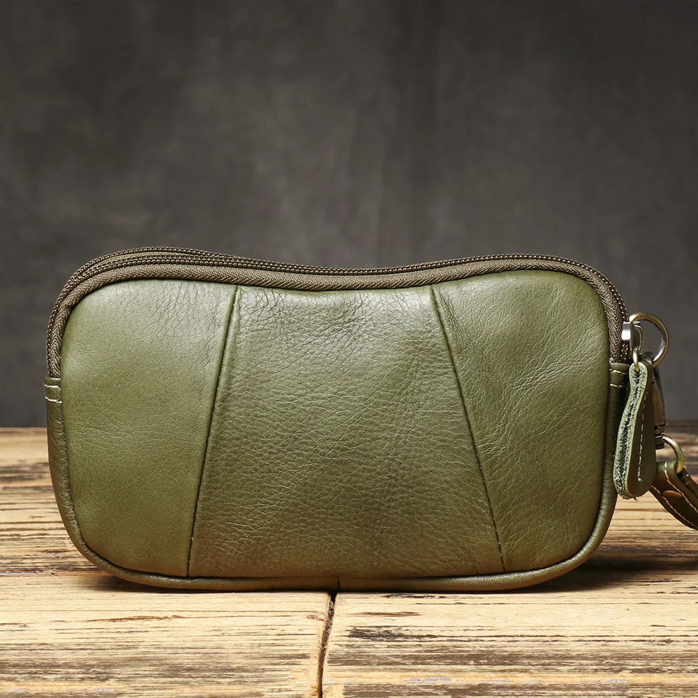 ROOG New Leather Clutch Bag For Women, Trendy Fruit Green Top Layer Cowhide Coin Purse, Large Capacity Zipper Wrist Purse