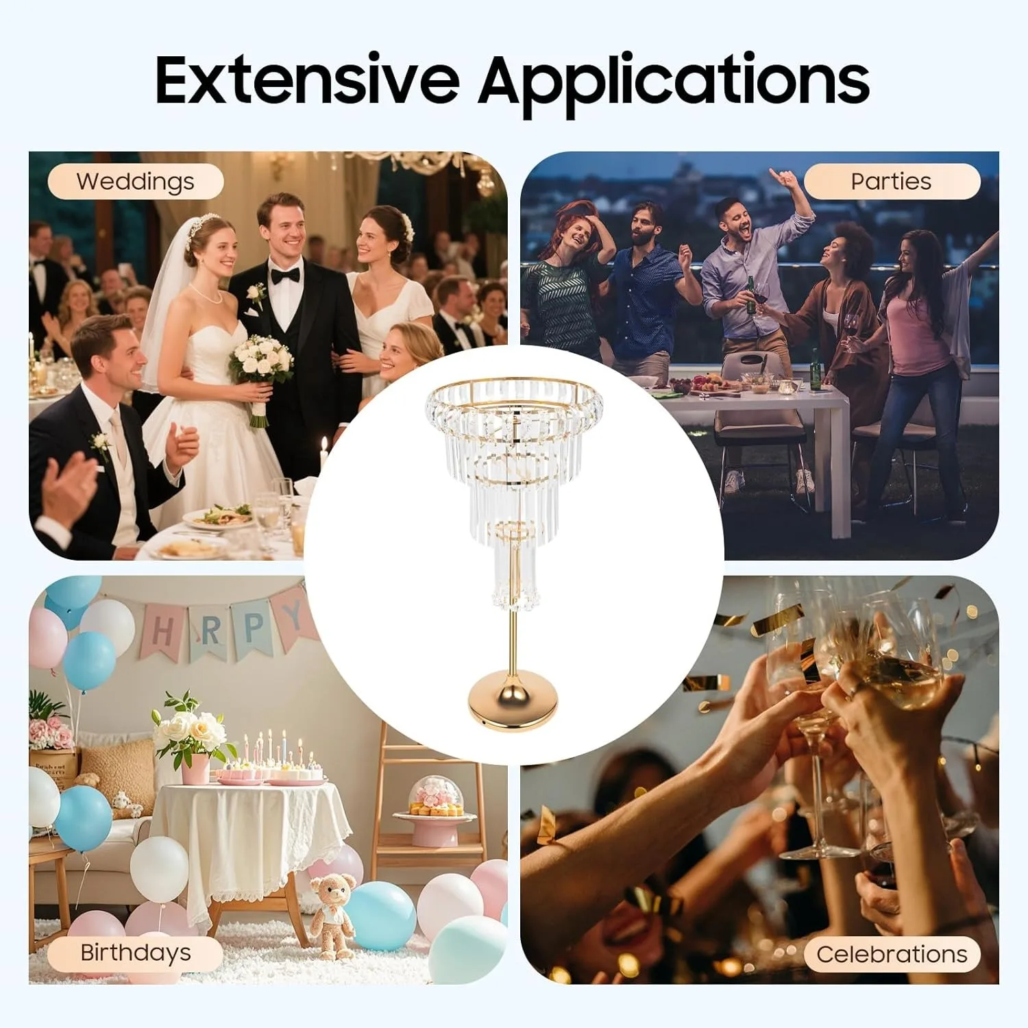 حامل زهور الزفاف مكون من 4 طبقات بطول 32 بوصة حامل عرض أكريليك كريستالي ذهبي طويل القامة عرض قطع مركزية أنيقة لحفلات الزفاف