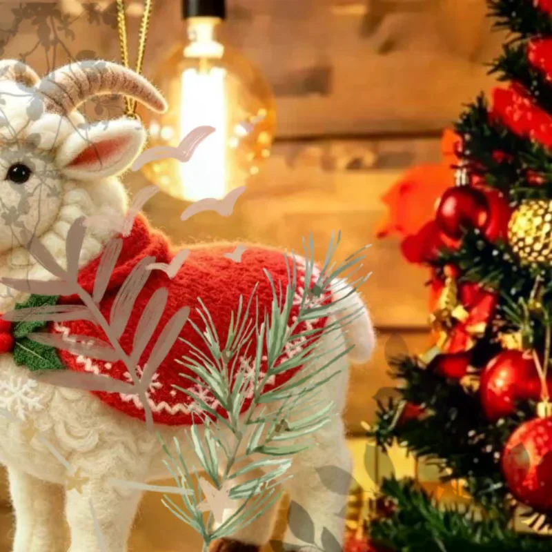 2D Flat Acrylic Goat Hanging Ornament With Snowflake Colorful Goat Car Ornament Gold Hanging Cord Goat Pendant Holiday Decor