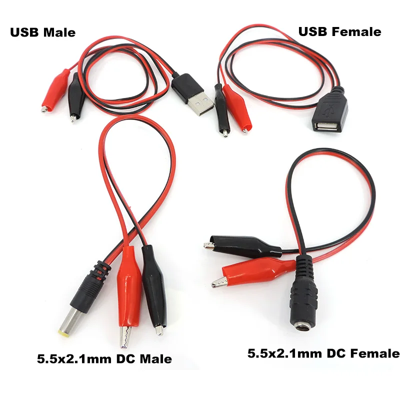 

Зажимы типа «крокодил» на USB/DC DC 5,5x2,1 мм, вилка, тестовый кабель, перемычка, провод «папа-мама», зажим «крокодил», зонд, адаптер питания
