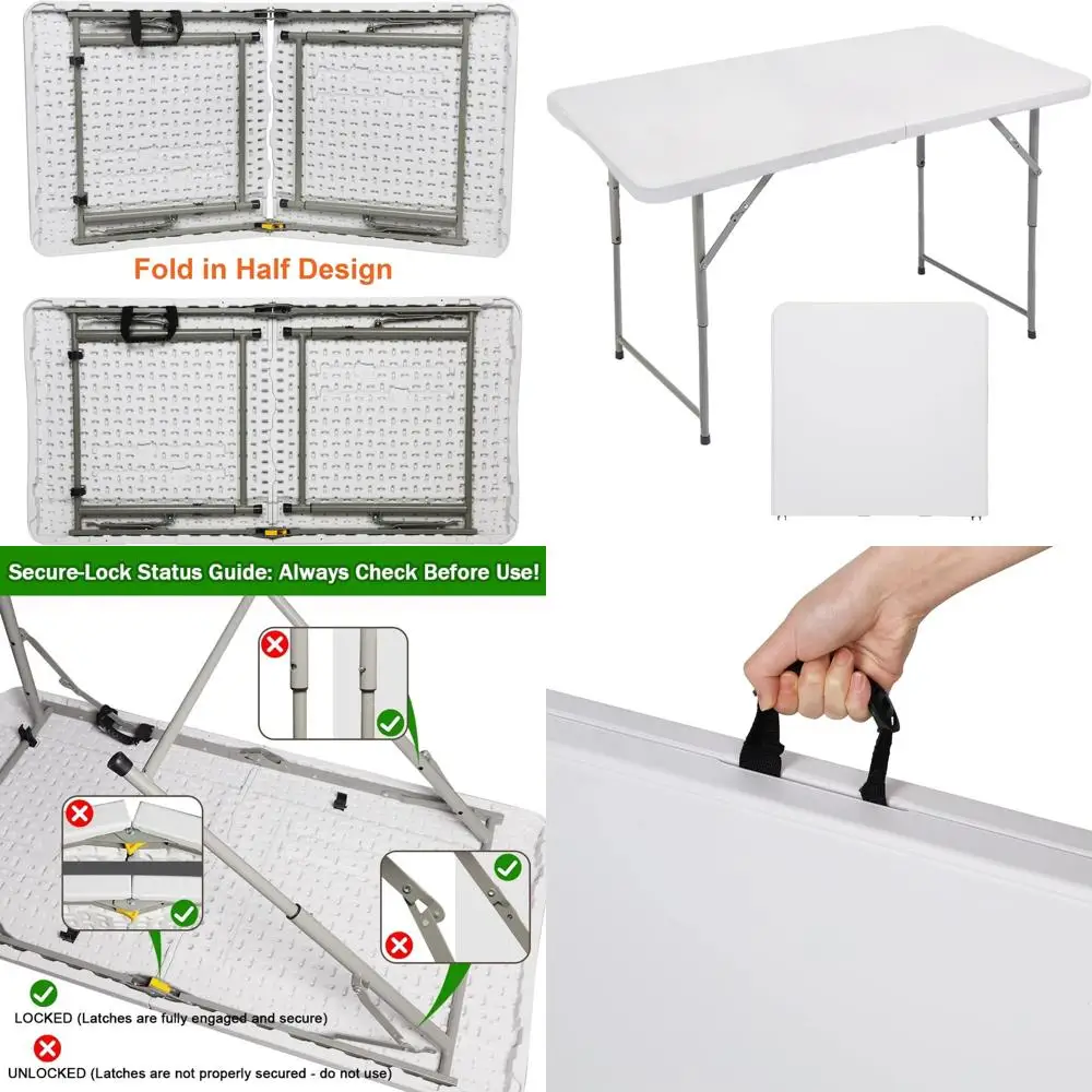 

4ft Compact Folding Plastic Picnic Table for Outdoor Parties and Camping