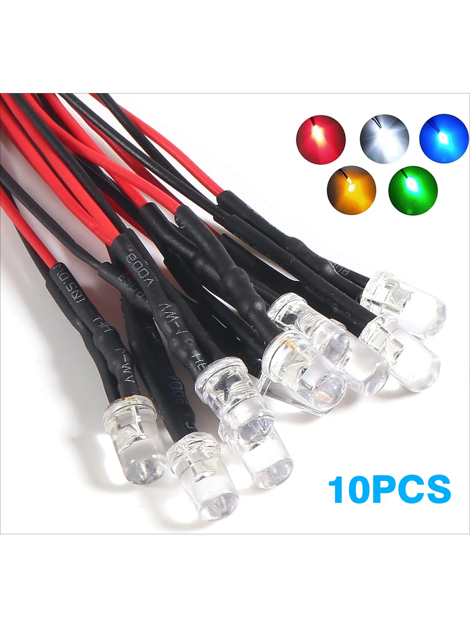 10 stuks DC 3V 6V 12V 24V voorbedrade 3mm 5mm LED lampjes voorgemonteerde emitterende diodes transparant geel blauw groen wit rood - afbeelding 2