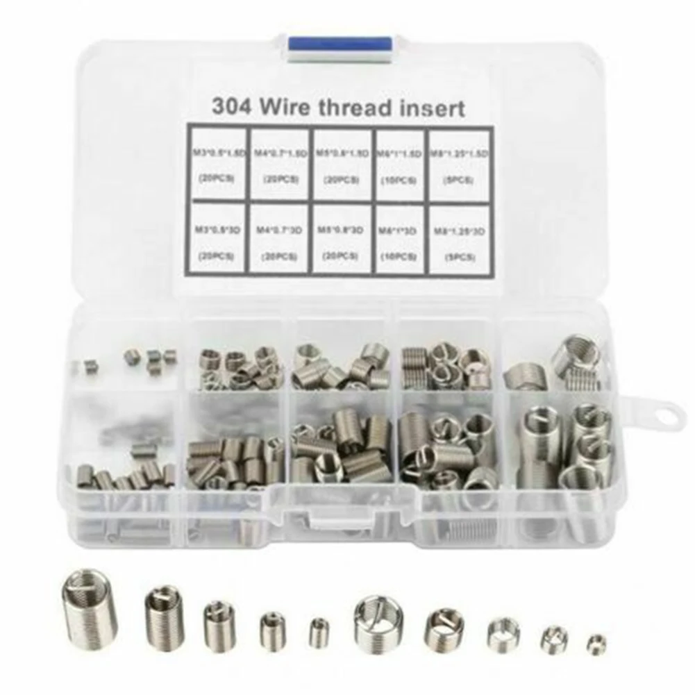 150PCS   Threaded Inserts   M3  M5 M6 M8 304   Stainless Steel   Thread Repairing Tool Helicoil Thread Repair Kit Set