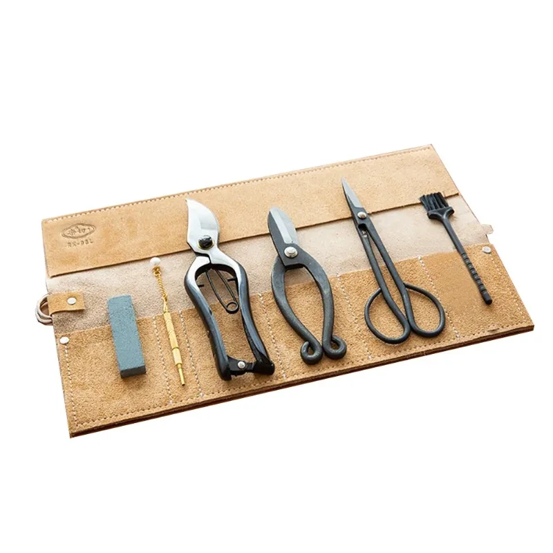 Florist Special Scissors Japanese Ikebana Flower Arrangement Tools Set Flower Art Tool Kit With 22x38.5CM Real Suede Cowhide Bag