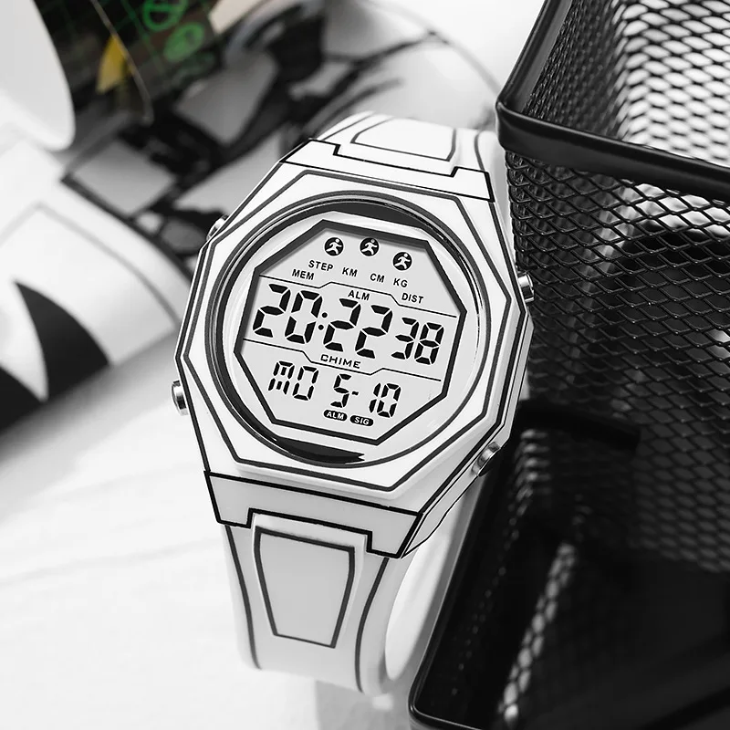 New anime Cartoon Line Watch Male and Female Art Students' Wristwatch White Personality Line Couple Watch Quartz Watch