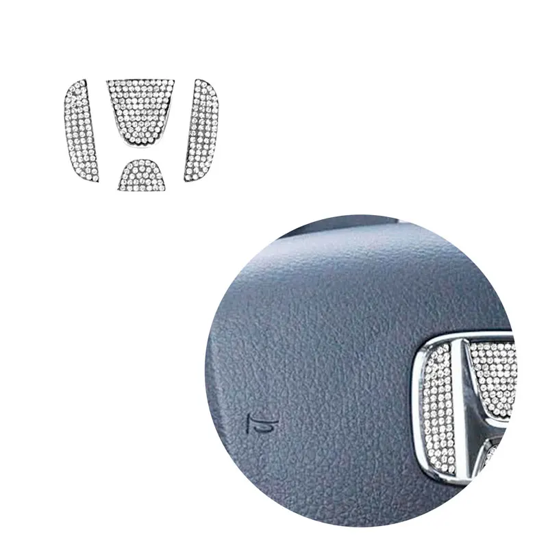 Car Decor Steering Wheel Emblem Diamond/Carbon Fiber Sticker For Honda City Civic Inspire Accord FIT HRV CRV Odyssey Accessories
