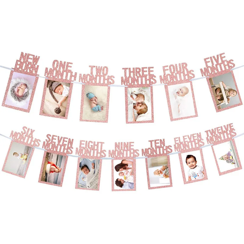 Baby-Fotobanner zum ersten Geburtstag, 1–12 Monate, Foto-Requisiten, Junge, Mädchen, Fotografie, Wimpelkette, Girlande, Babyparty, Partydekoration – Detail 1