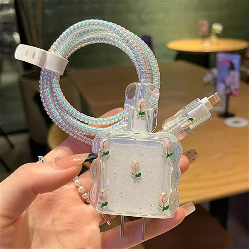 

Милый 3D металлический тюльпан с блестками, защитный чехол для USB-кабеля для iPhone 15 14 13 18 Вт-20 Вт, чехол для быстрой зарядки линии передачи данных, шнур для быстрой зарядки