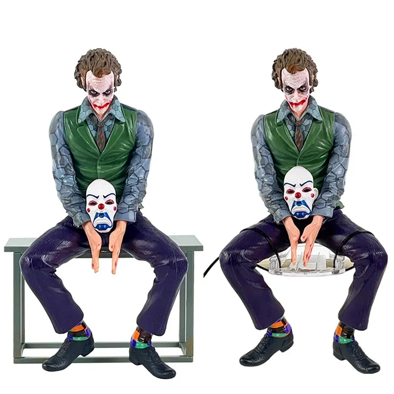 

New Joker Heath Ledger Anime Figures Sitting Green Suit Handheld Joker Mask Car Decoration Model Kids Toys Children Xmas Gifts