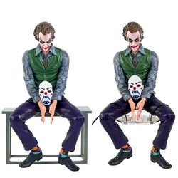 New Joker Heath Ledger Anime Figures Sitting Green Suit Handheld Joker Mask Car Decoration Model Kids Toys Children Xmas Gifts