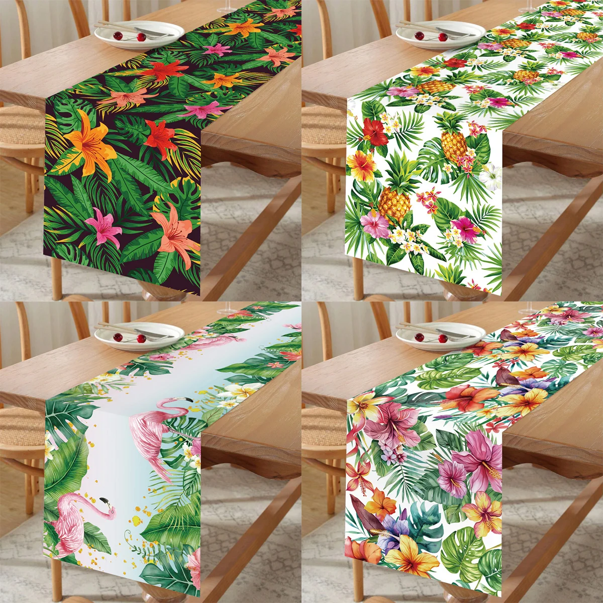 Hawaiian Floral Table Runner Hawaii Tropical Party Decorations Holiday Kitchen Party Home Decoration Summer Beach Party Supplies