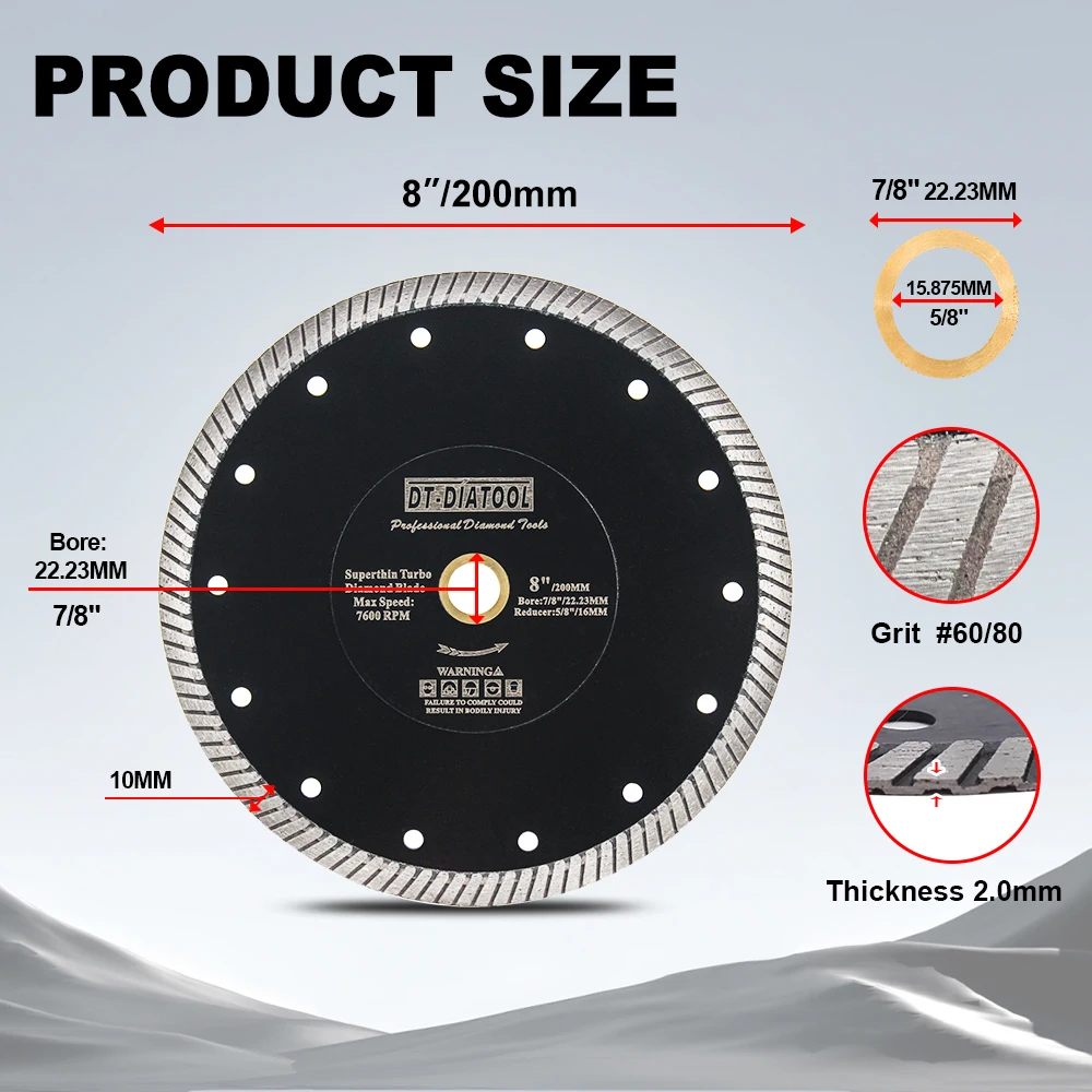 DT-DIATOOL 1pcDia 180-250mm Diamond Cutting Disc For Tile Porcelain Marble Ceramic Stone Angle Grinder Diamond Saw Blade