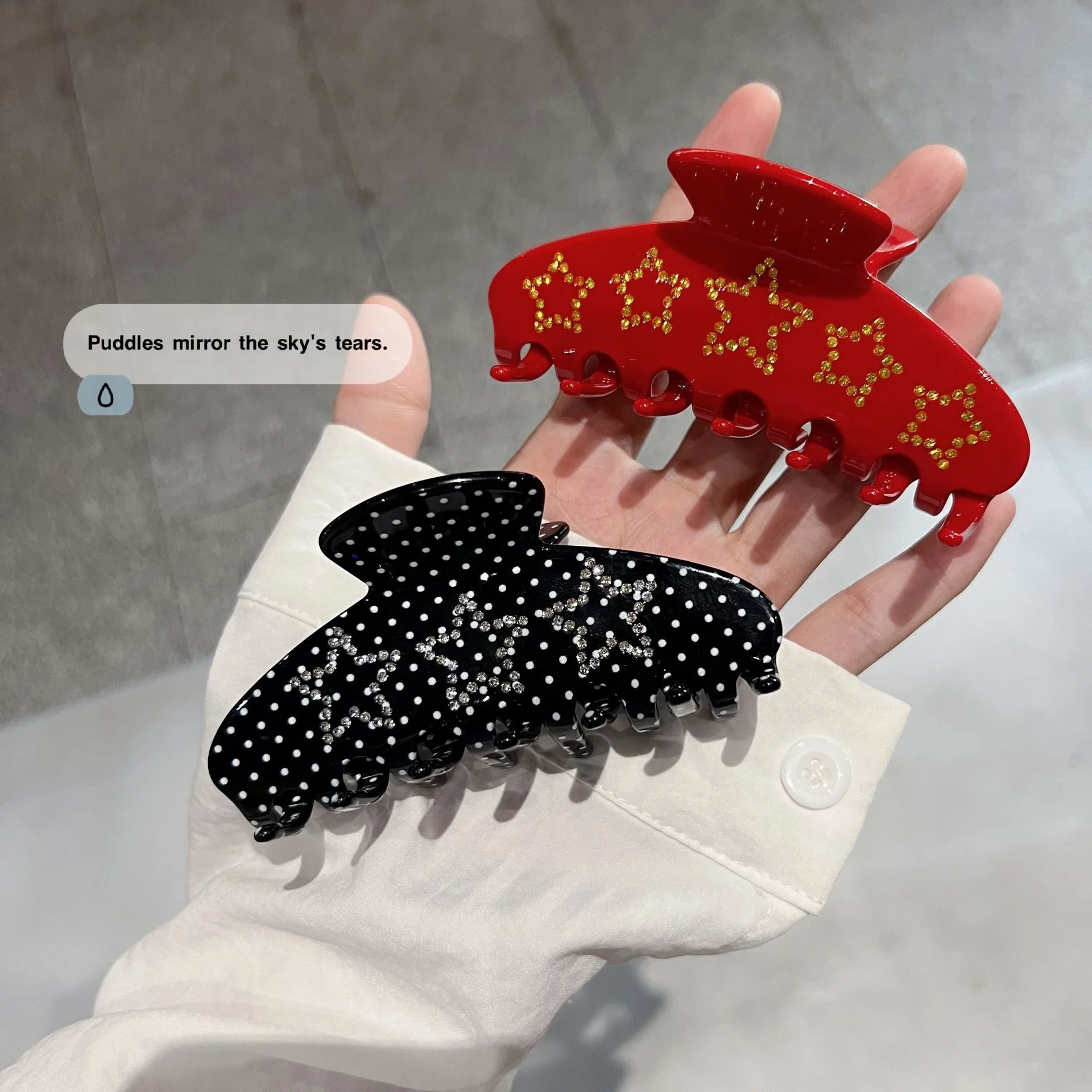 

Новый дизайн со стразами и звездами, красный, синий цвет, заколка для волос с геометрическим рисунком, простая французская корейская заколка в виде акулы, аксессуары для волос