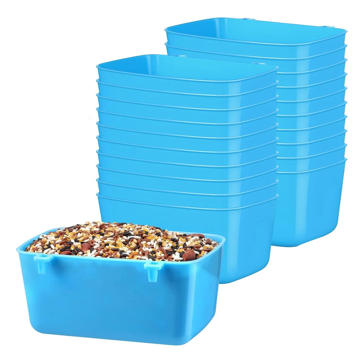 20 Pieces Cage Cups Chicken Feeder Waterer Cups 18 Oz Pigeon Feeder Plastic Bird Cage Cups Hanging Bunny Feeder Blue