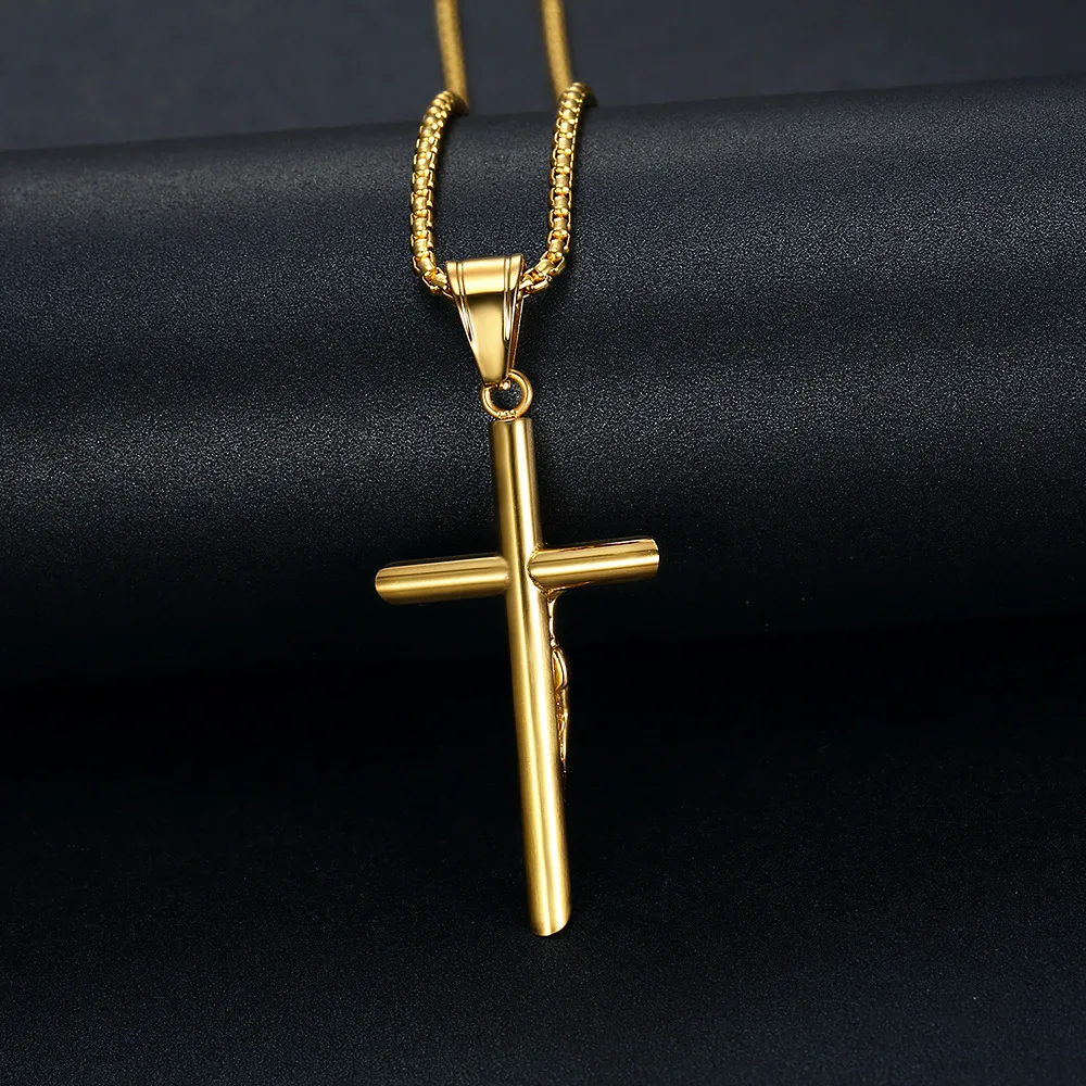 Stainless Steel Titanium God Jesus Cross Hip Hop Pendant Collar Chains Necklace for Men Women Boyfriends Gift Jewelry