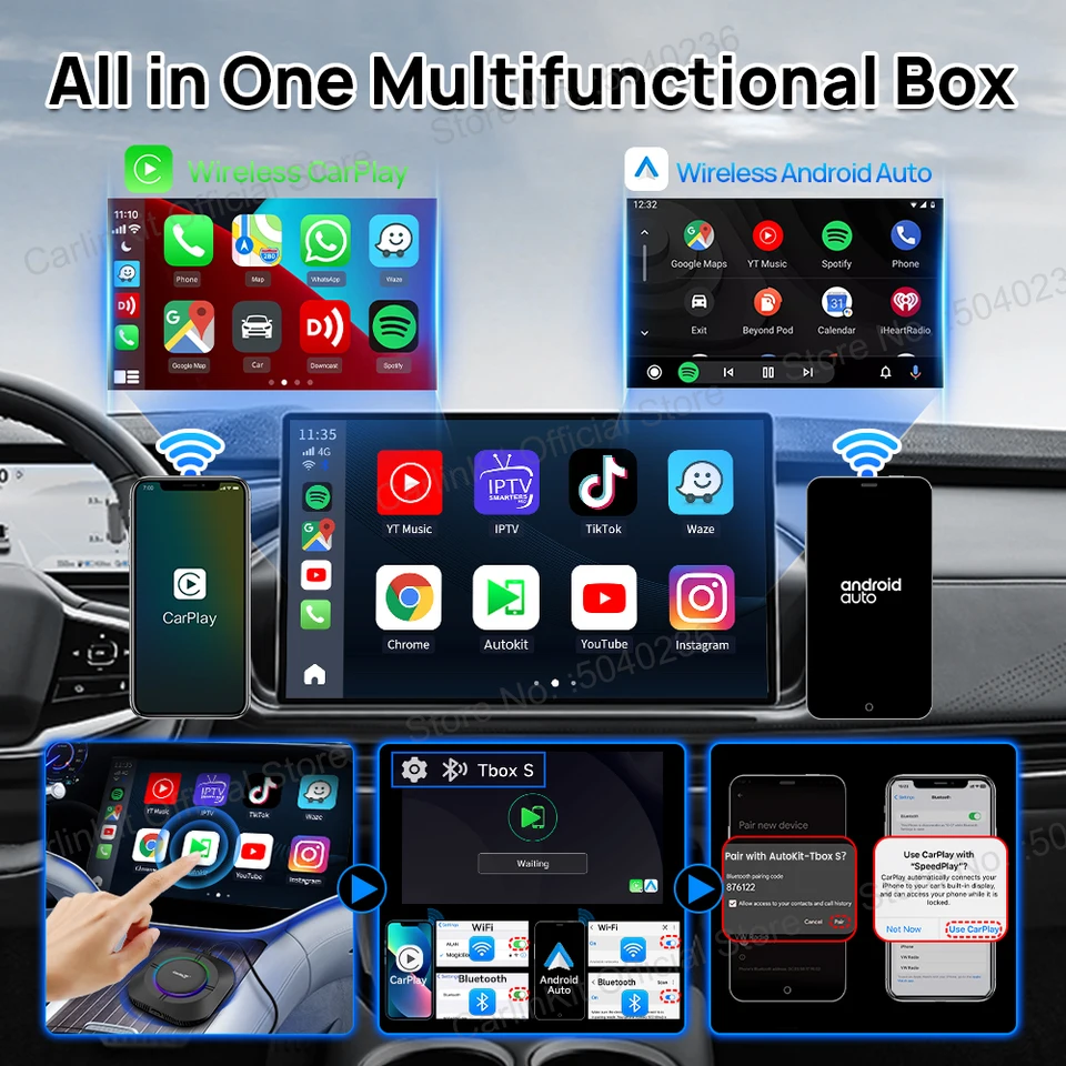 2026 新型 CarPlay AI ボックス LED Android 13 SM6115 8コア CPU 5G