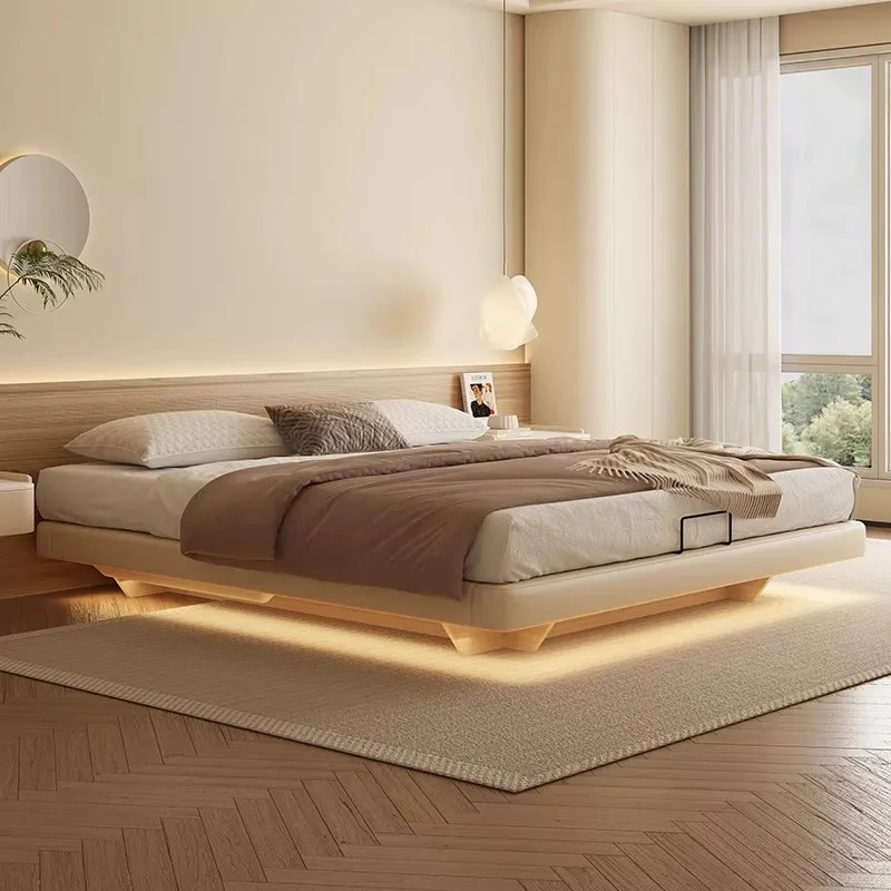Led Lights Italian Beds Headboard Frames Floating Space Saving Beds Modern Multifunctional Camas De Dormitorio Furniture Bedroom