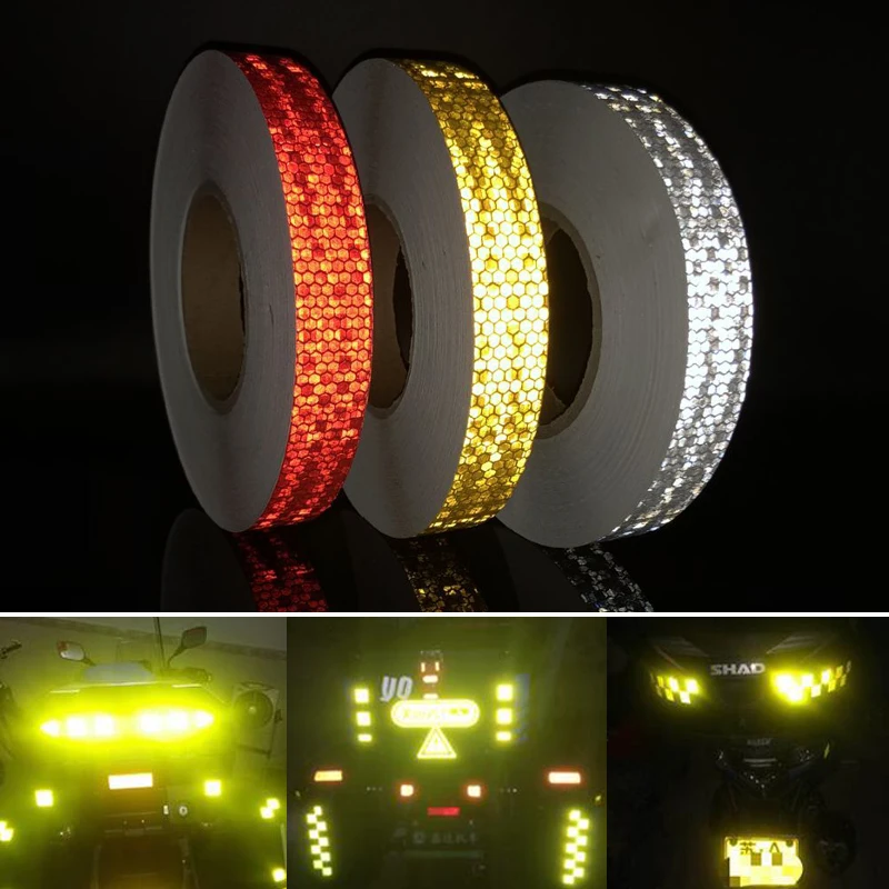 1Inch Honingraat Fiets Reflector Tape Motorfiets Velg Zelfklevende Lichtstrip Veiligheid Rood Glanzend Reflecterende Sticker 50M Voor Fiets