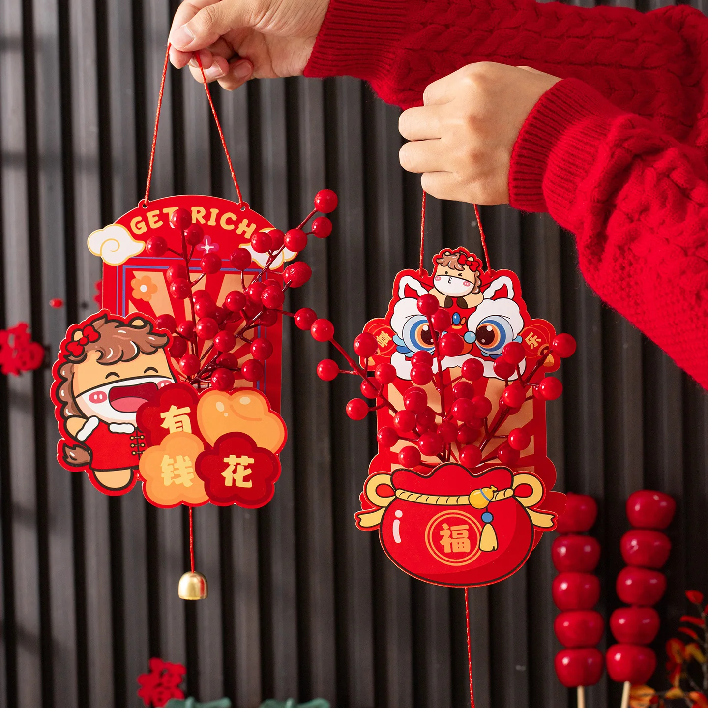 زينة السنة الجديدة، زينة الفاكهة الحمراء، لوازم مهرجان الربيع، ترتيبات متحركة منزلية جديدة، زينة للعطلات بنفسك