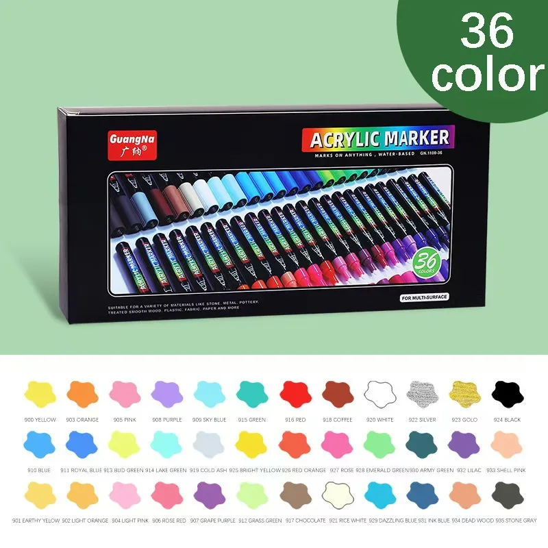 GuangNa 1-48 Colors Acrylic Marker Soft Head Pens Painted Graffiti Ceramic DIY Box Gfit Marker Set Festival Art Gift Supply