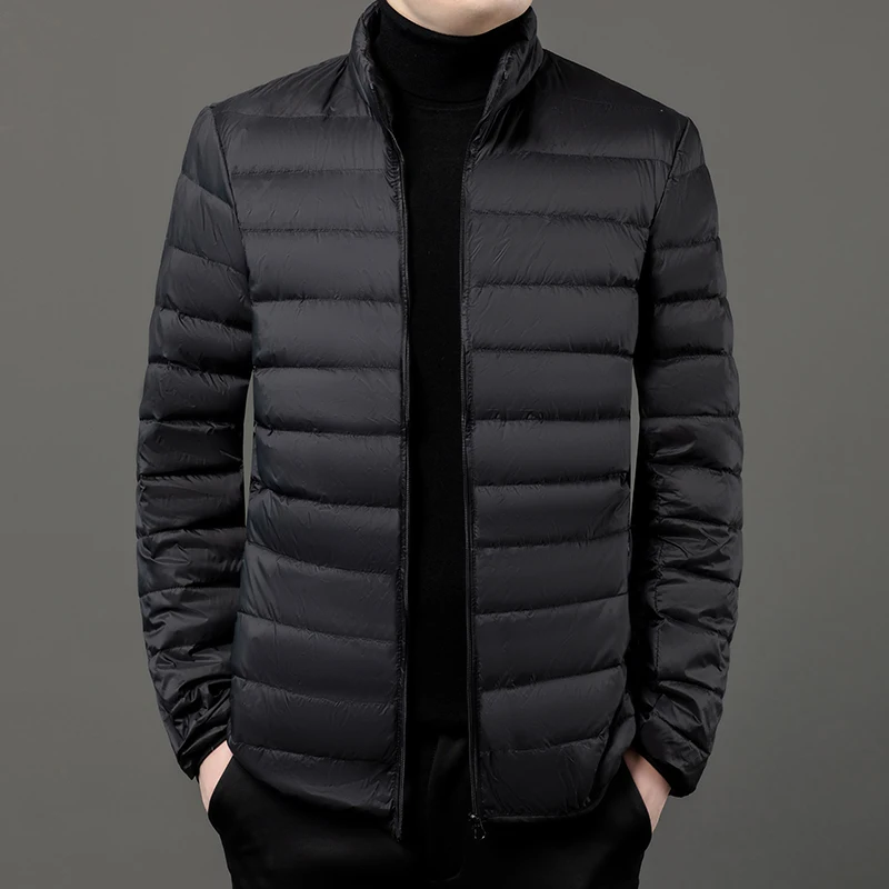 

Men's cotton jacket, solid color stand collar casual jacket, autumn and winter light warm top coat