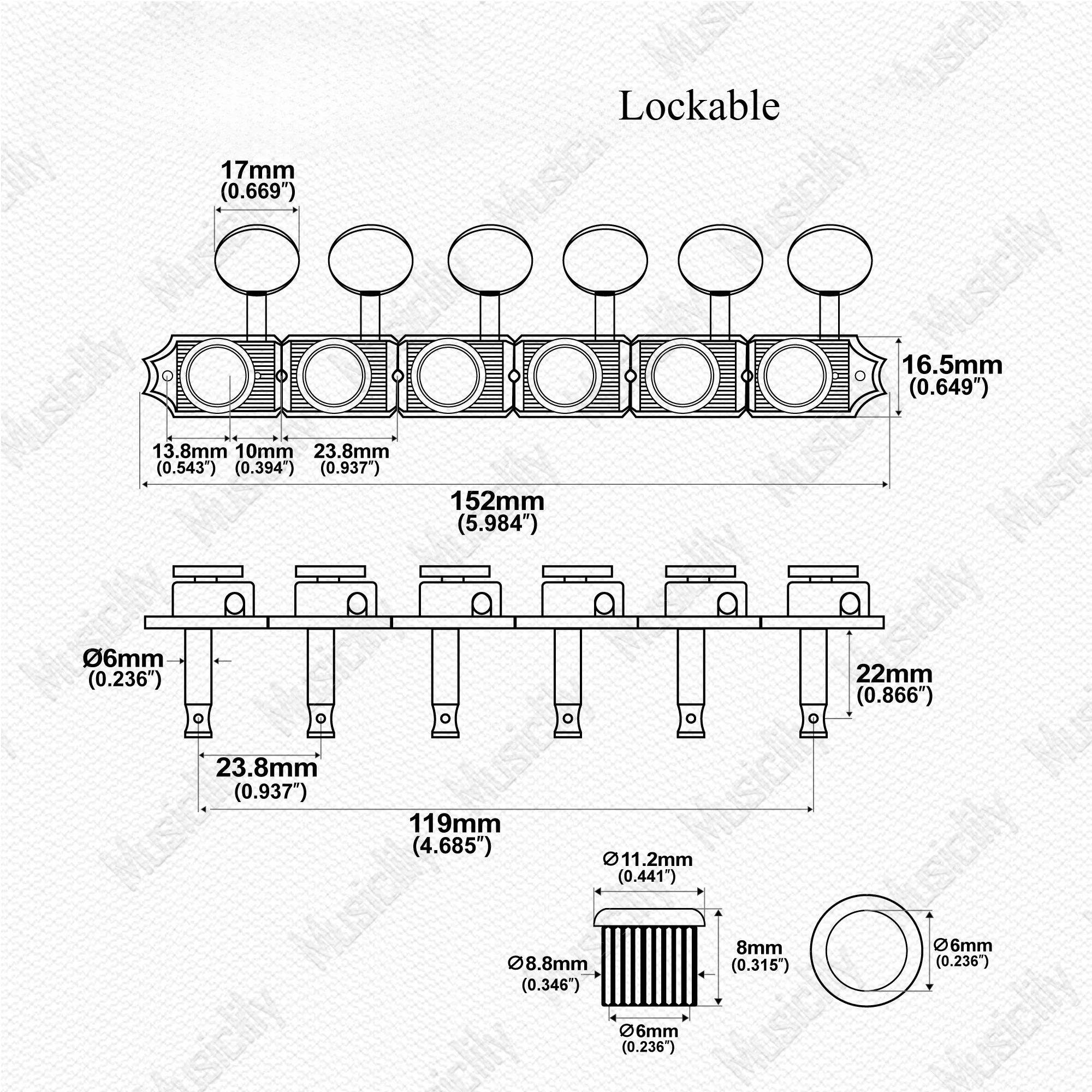 Left-hand with 1+4+1 Lockable Vintage Tuner For  S/Q C/V Str/at Te/le  Electric Guitar view 3