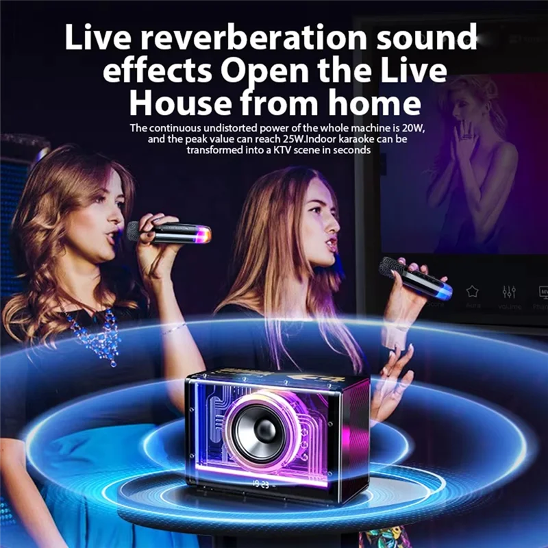 

A98I-Bluetooth Speaker Karaoke Machine Two Wireless Microphones Portable Adults Kids LED Lights
