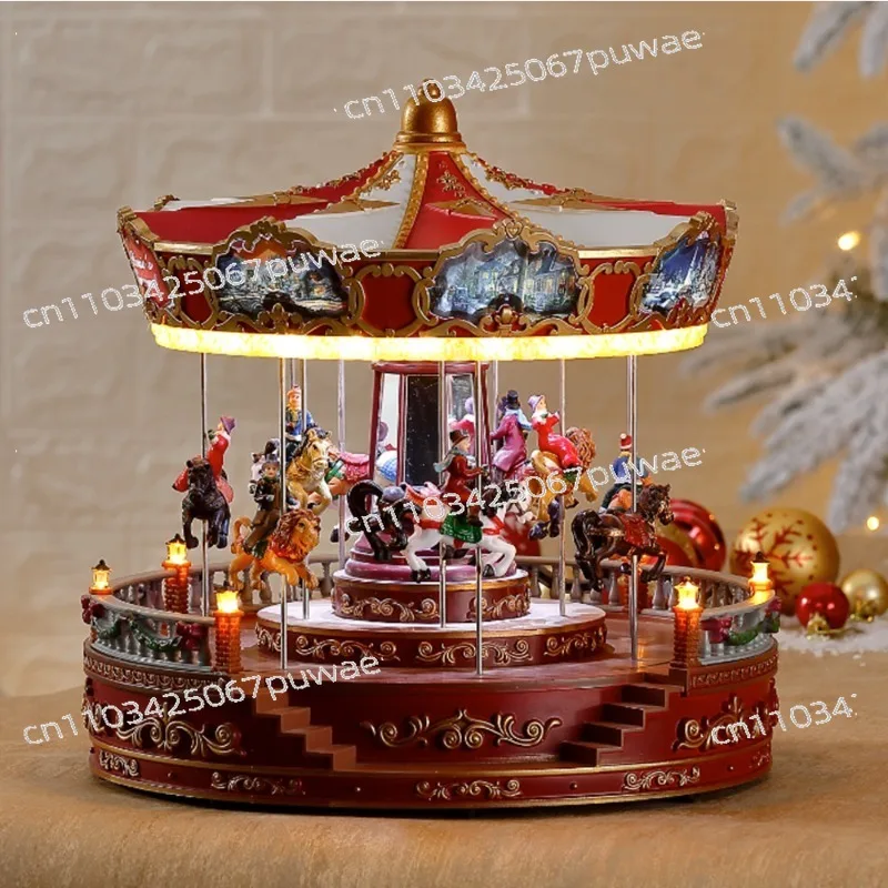LED Carousel Music Box | European Style Rotating Ornament Craft Decoration for Home Gift & Desktop Display