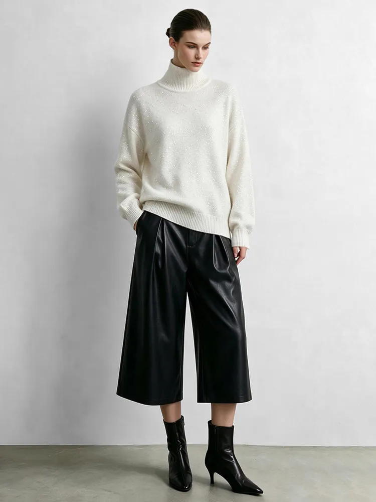 Amii Turtleneck Knit Sweater Drop Shoulder Loose Fit Solid Color Minimalist Versatile Commuter Winter Women's Sweater 12624116
