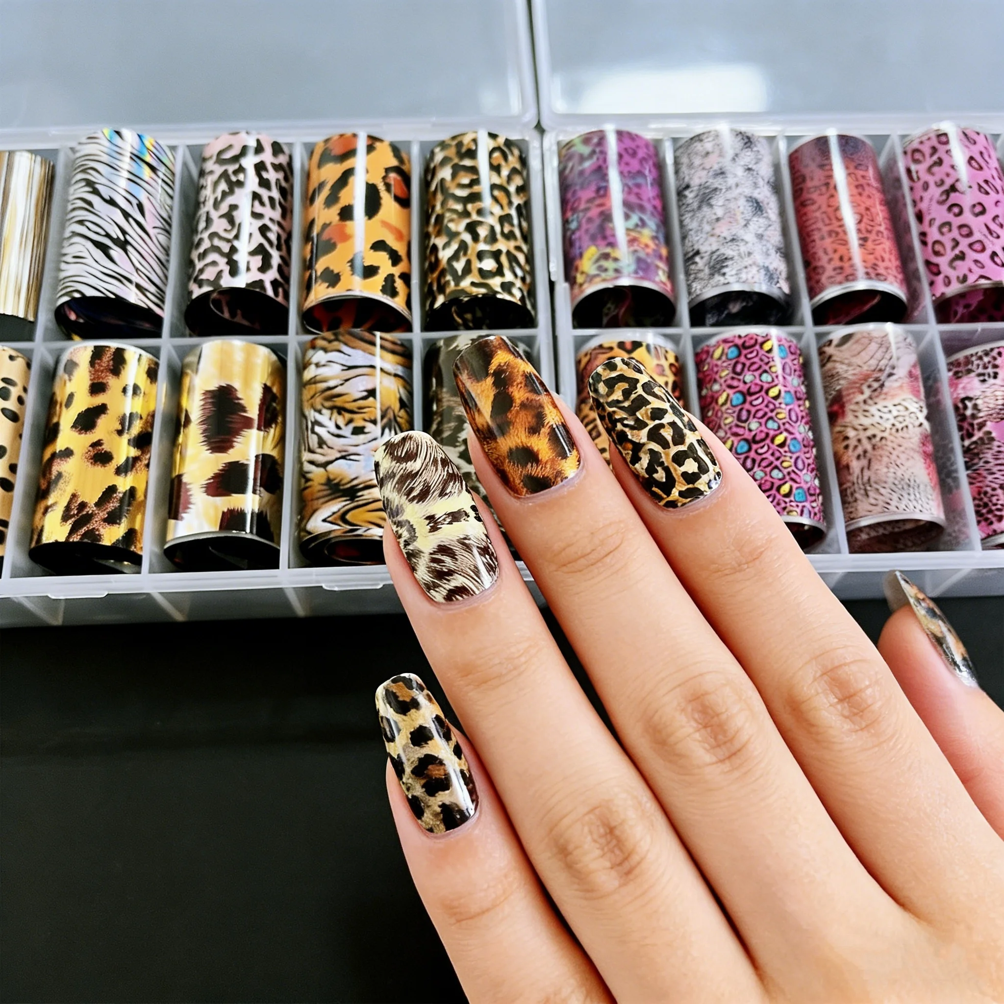 

10 Rolls/Box Maillard Transfer Nail Art Star Sky Paper Leopard & Cheetah Print Nail Foil Stickers Women Nail Design Decorations*