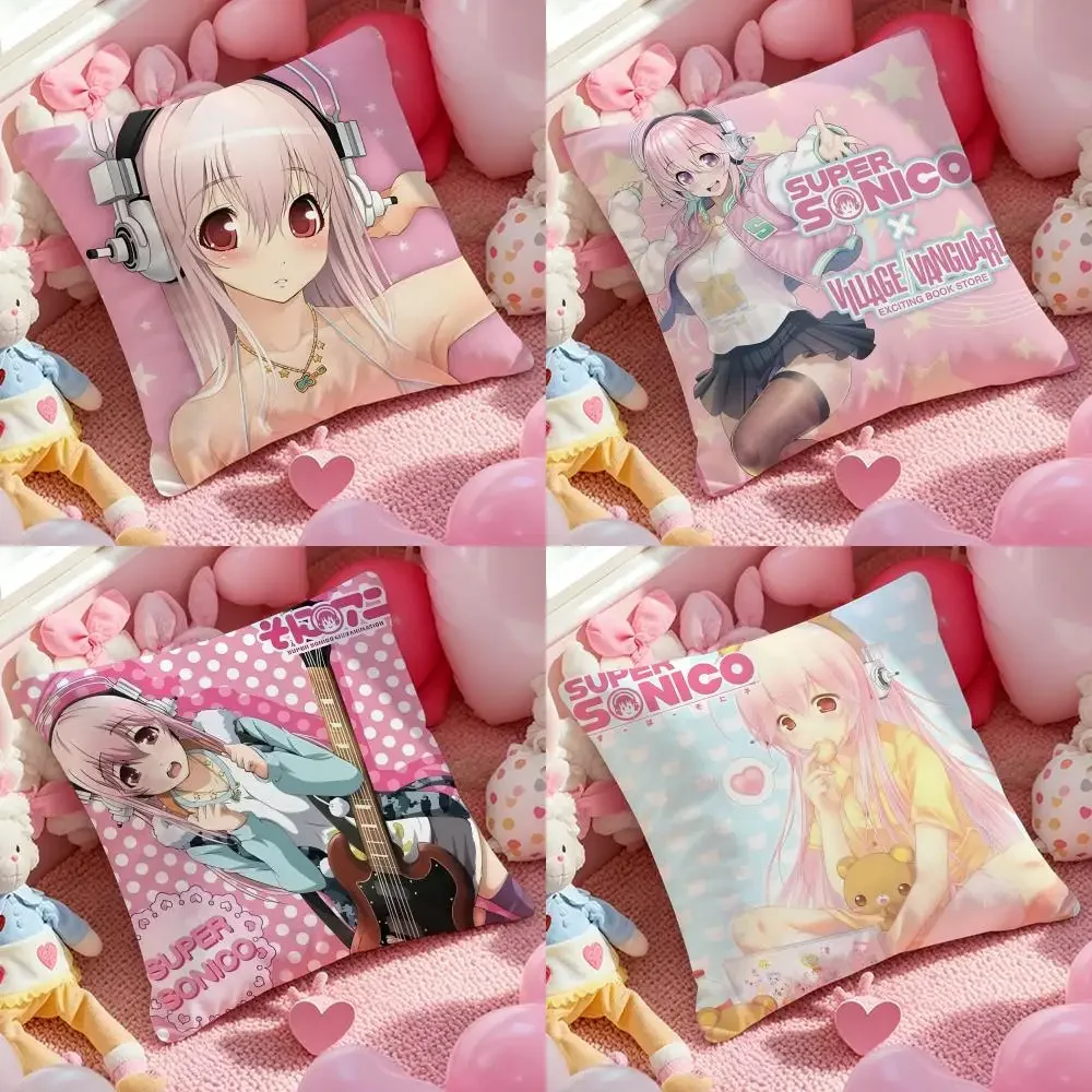 Anime Super Sonico Manga klassischer Kissenbezug mit Muster, bedruckter Kissenbezug für Wohnzimmer, Sofa, Kissenbezug und Schlafzimmerdekoration