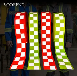 VOOFENG Two Rows High Intensity Checkered Reflective Oxford Webbing Sewing on Clothes Workwear Warning Tape Safety Mark RS-11WT