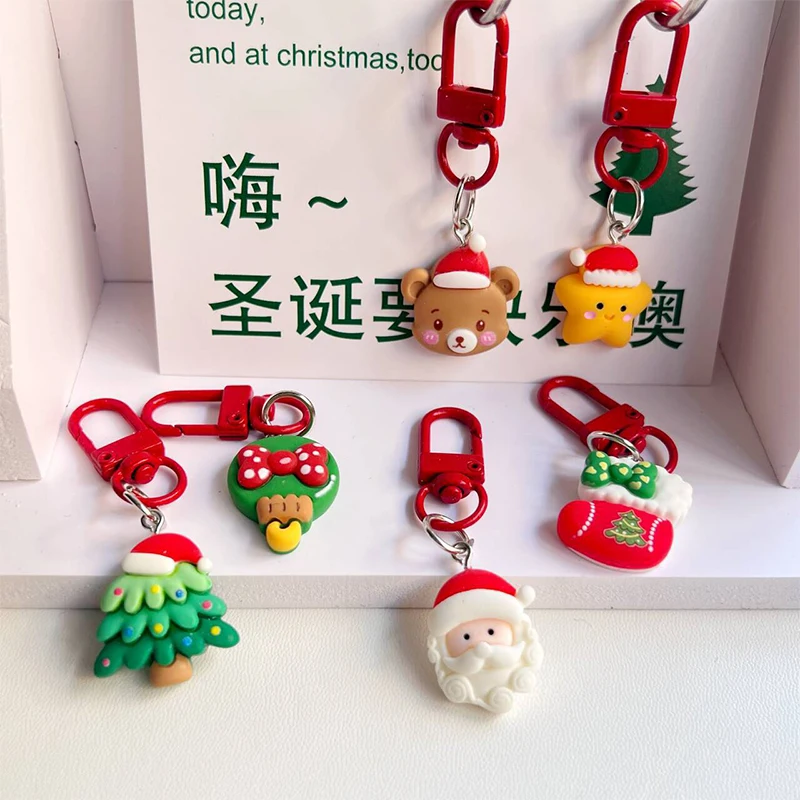 Cute Christmas Keychain Cartoon Santa Claus Christmas Tree Pendant Key Ring Fashion Backpack Decoration Accessories Gifts