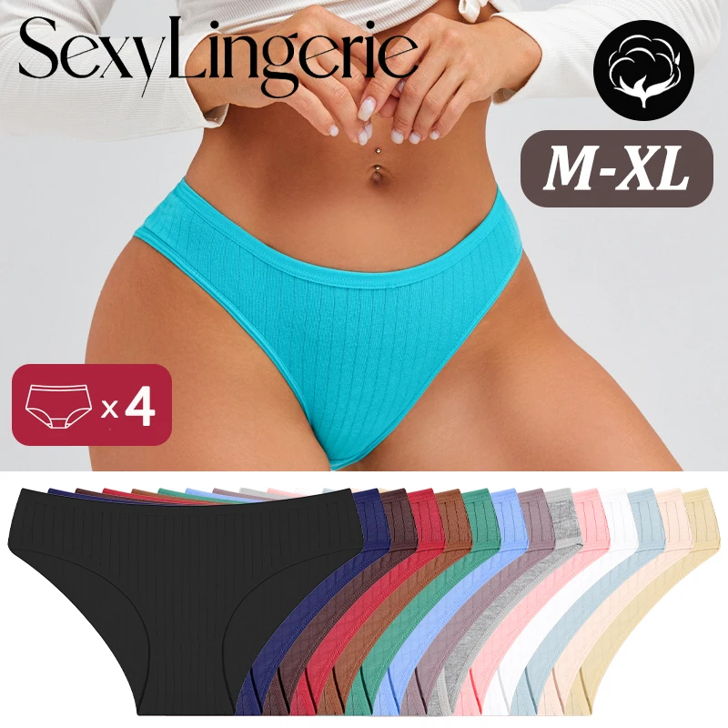 4 Teile/satz frauen Sexy Baumwolle Stoff Slip Nahtlose Einfarbig Niedrigen Taille Streifen Höschen Weibliche Gemütliche Atmungsaktive Unterwäsche M-XL