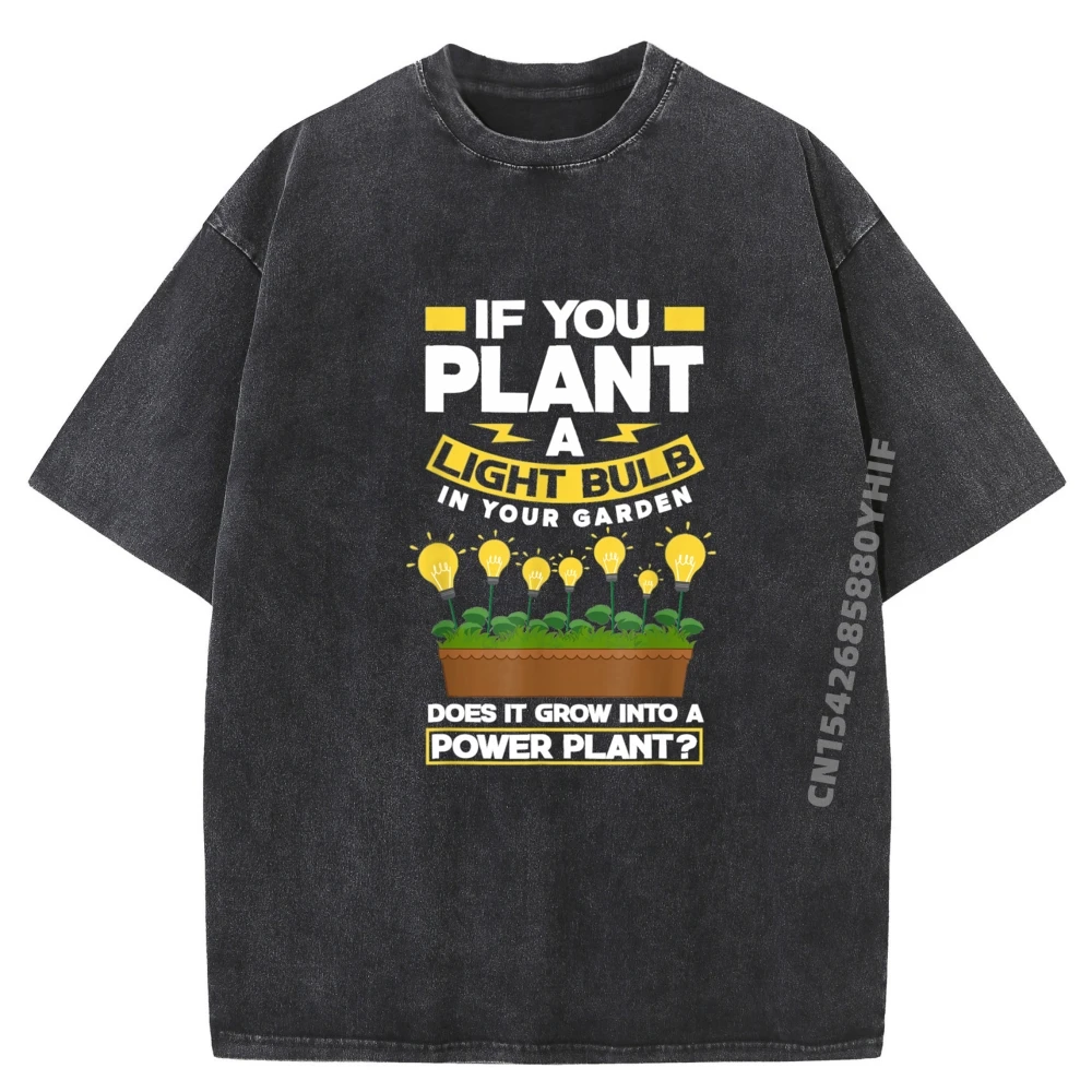 

Electrician Electrical Engineer Power Plant Light Bulb Mens Clothing Men's T-Shirts Washed Leisure Tops