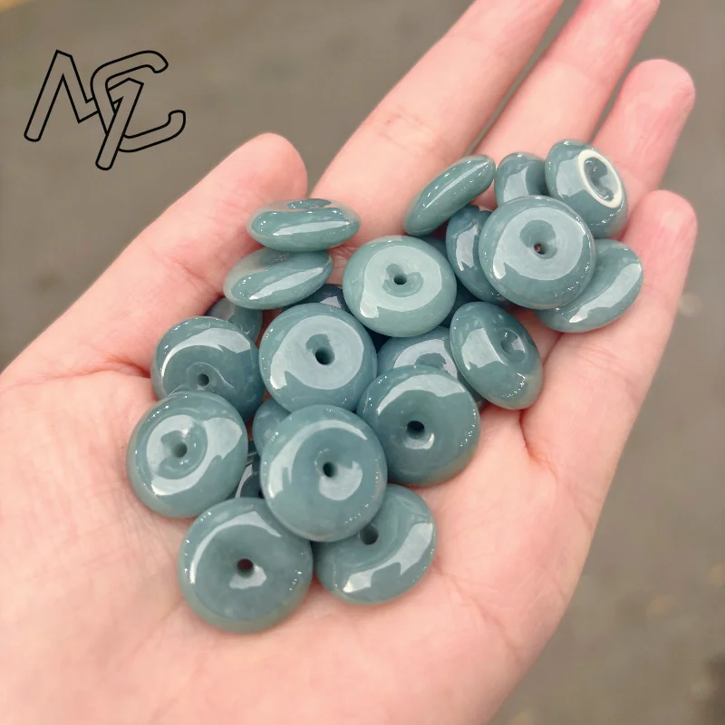 

5PC Natural Blue Water Jade Emerald 18mm Donut Pendant Safety Buckle Bead Accessories DIY Bangle Earrings Jewellery Luck Amulet