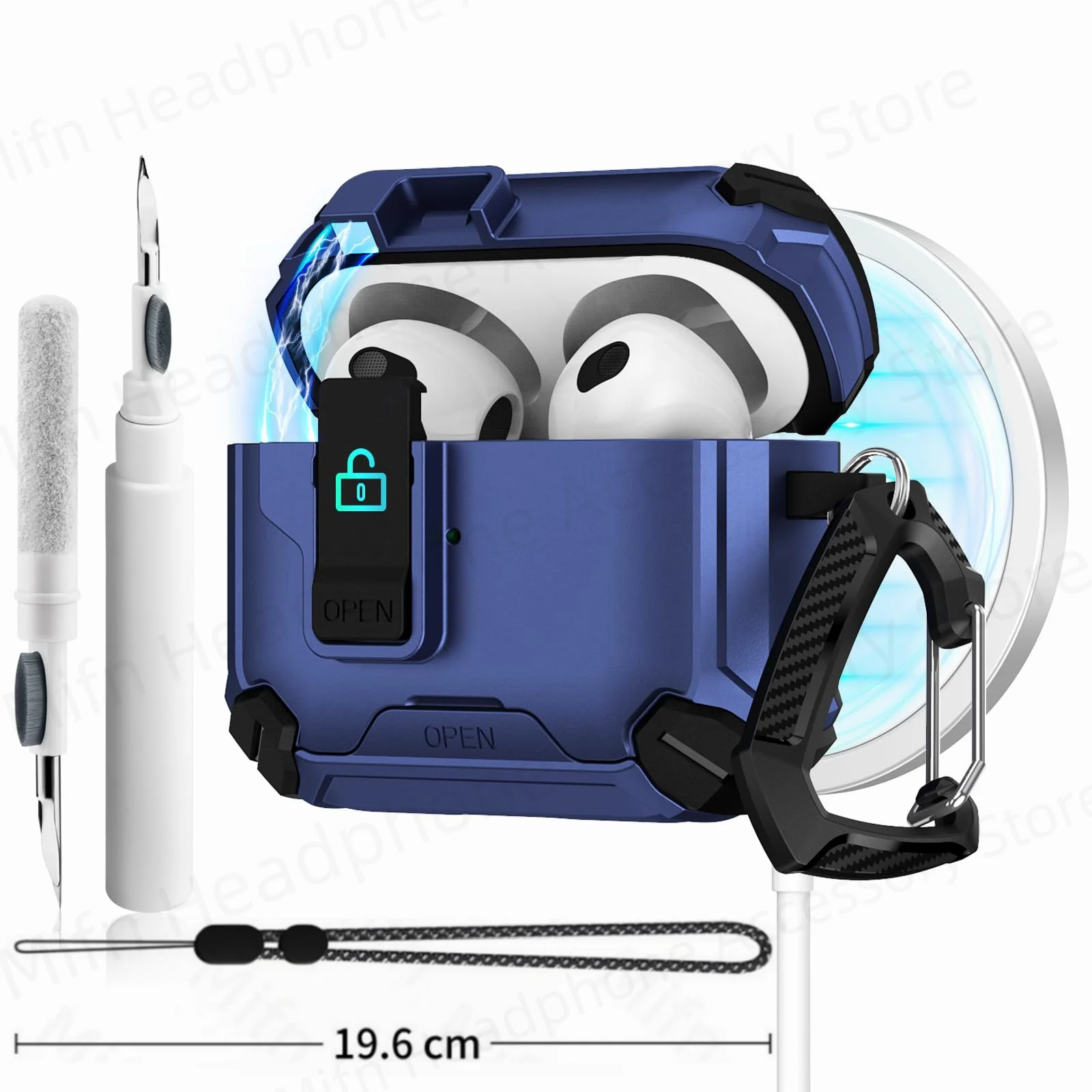 حافظة قفل لأجهزة AirPods 4 وAirPods 4 مع إلغاء الضوضاء النشط 2024 مع حامل هاتف ومجموعة تنظيف Air Pods حافظة واقية