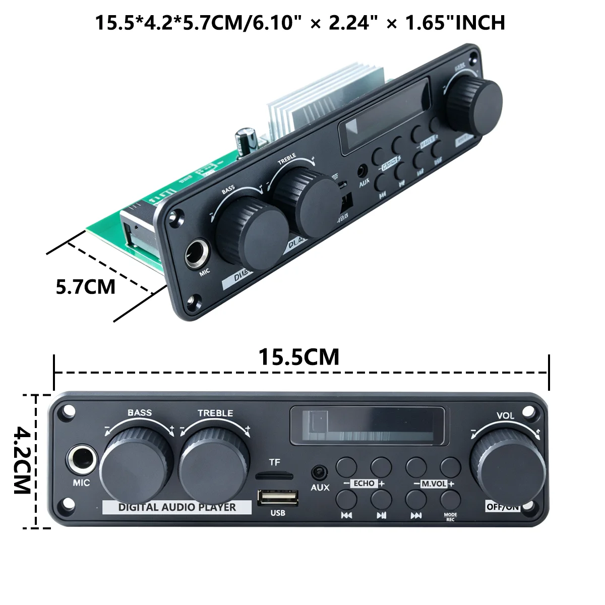 200W 2×100W Verstärkerplatine, Bluetooth-Audioverstärker mit Digital-Player, USB/TF/AUX/FM, Mikrofon & Fernbedienung für Auto, Zuhause, DIY – Detail 2