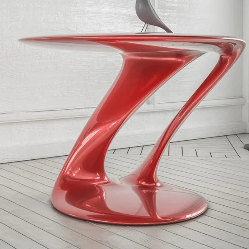Modern red fiberglass coffee table with unique Z-shaped structure, art style and contemporary style, suitable for contemporary