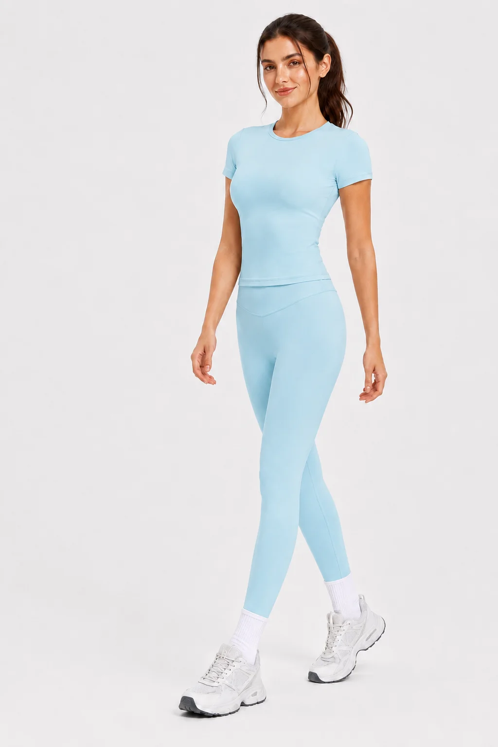 Ladies Sportswear Set (Short Sleeve Top + Long Pants) Fitness Gym Workout Clothing Running Yoga Ensemble image 4