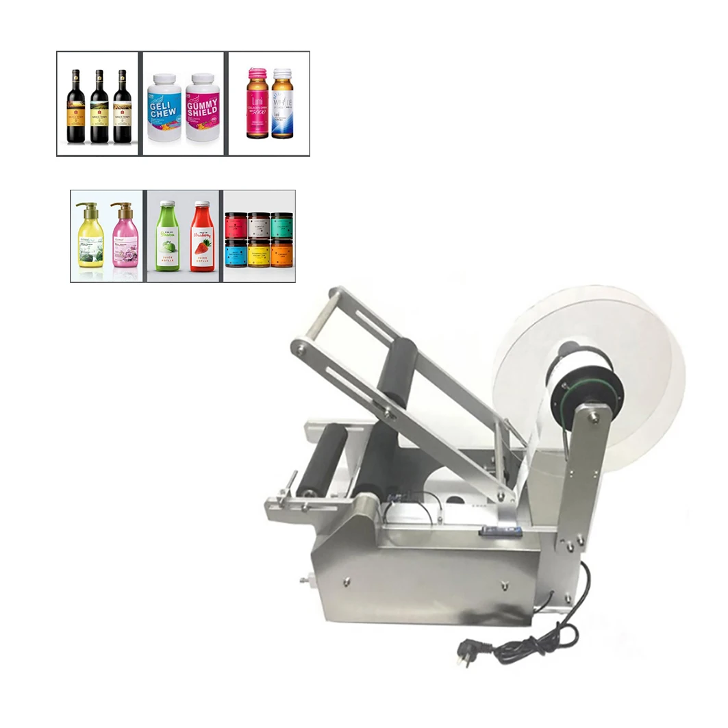 New Style Semi-Automatic Electric Sticker Labeling Machine for Round Glass Plastic Bottles Stainless Steel Frame Date Printer