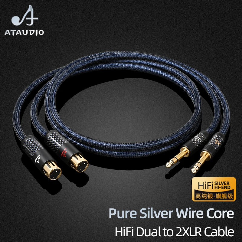 

ATAUDIO HiFi 6.5mm to XLR Audio Cable for Amplifier Mixer Pure Silver Dual 6.5 TRS to 2XLR Male/Female Balanced Microphone Cable