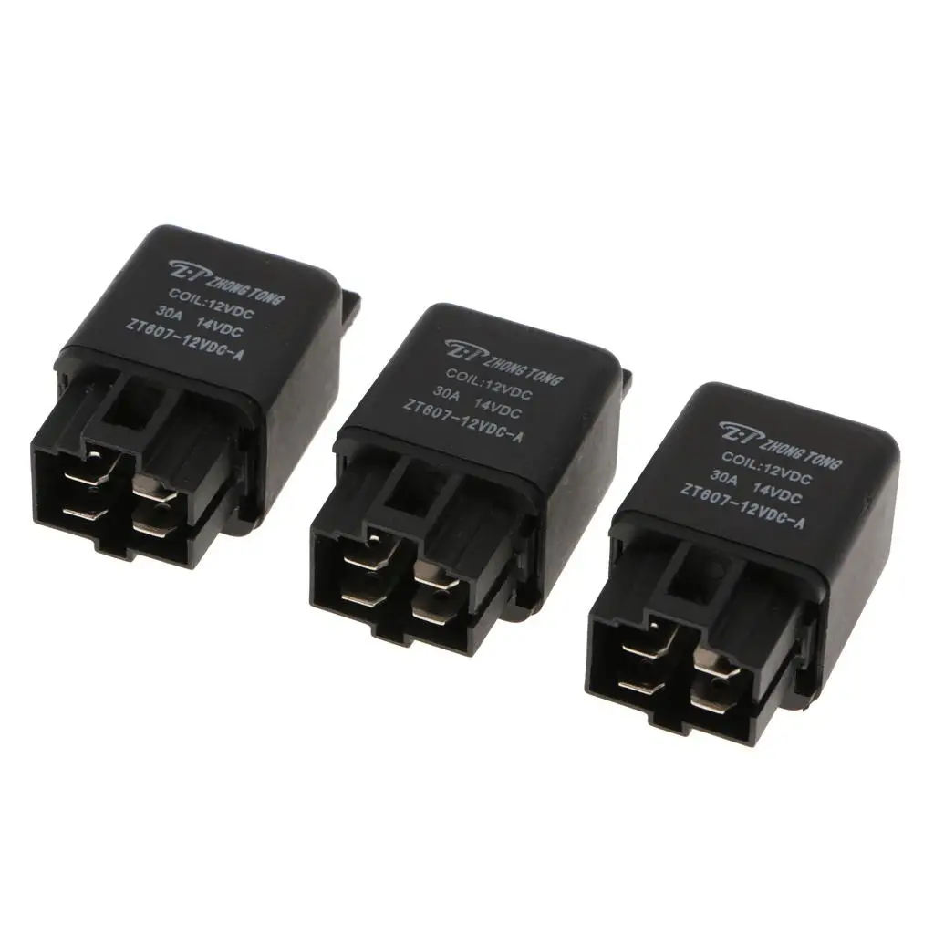 Relais SPST robuste ZT607 DC12V 30A 4 broches, 3 pièces, haute capacité de commutation