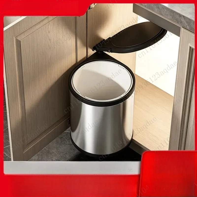 Kitchen Stainless Steel 201 Trash Can Corner With Cover High Sense Light Hidden Embedded Round Bucket Large Capacity