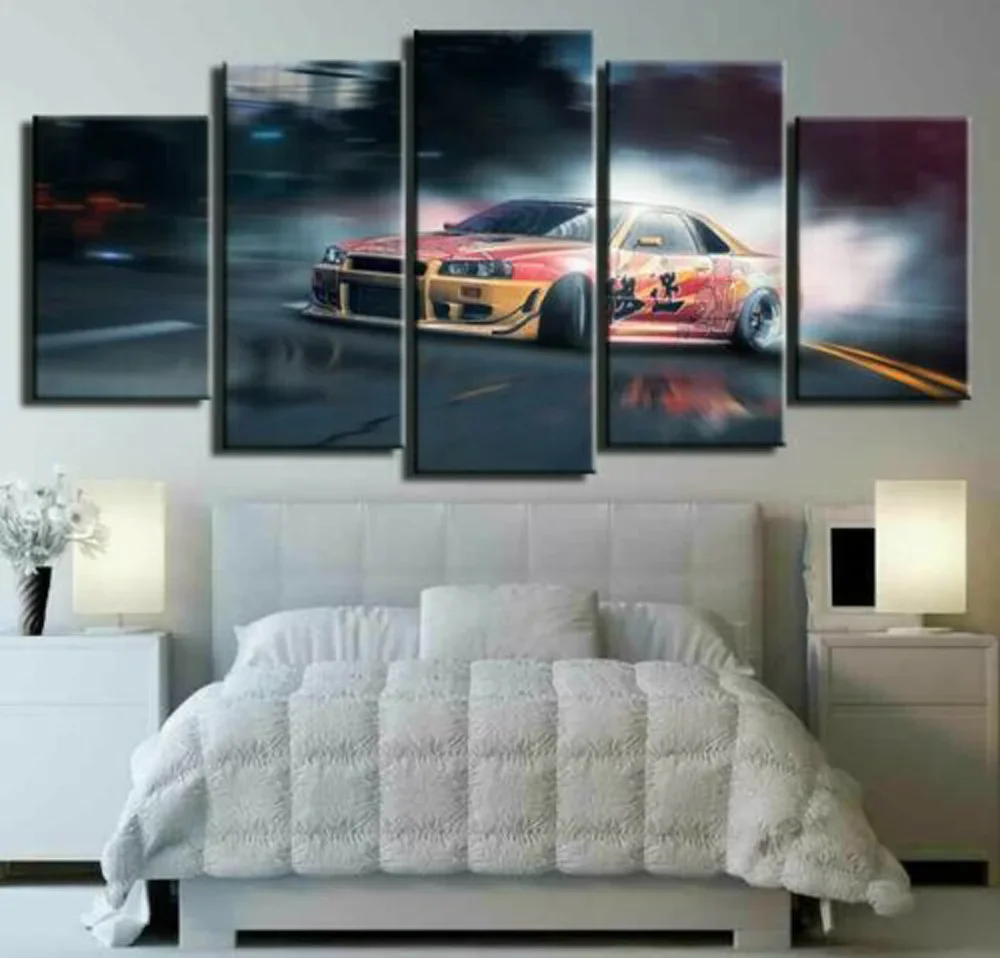 Unframed 5Pcs Drifting Sports Racing Car Cuadros Canvas HD Posters Wall Art Picture Paintings for Living Room Home Decor