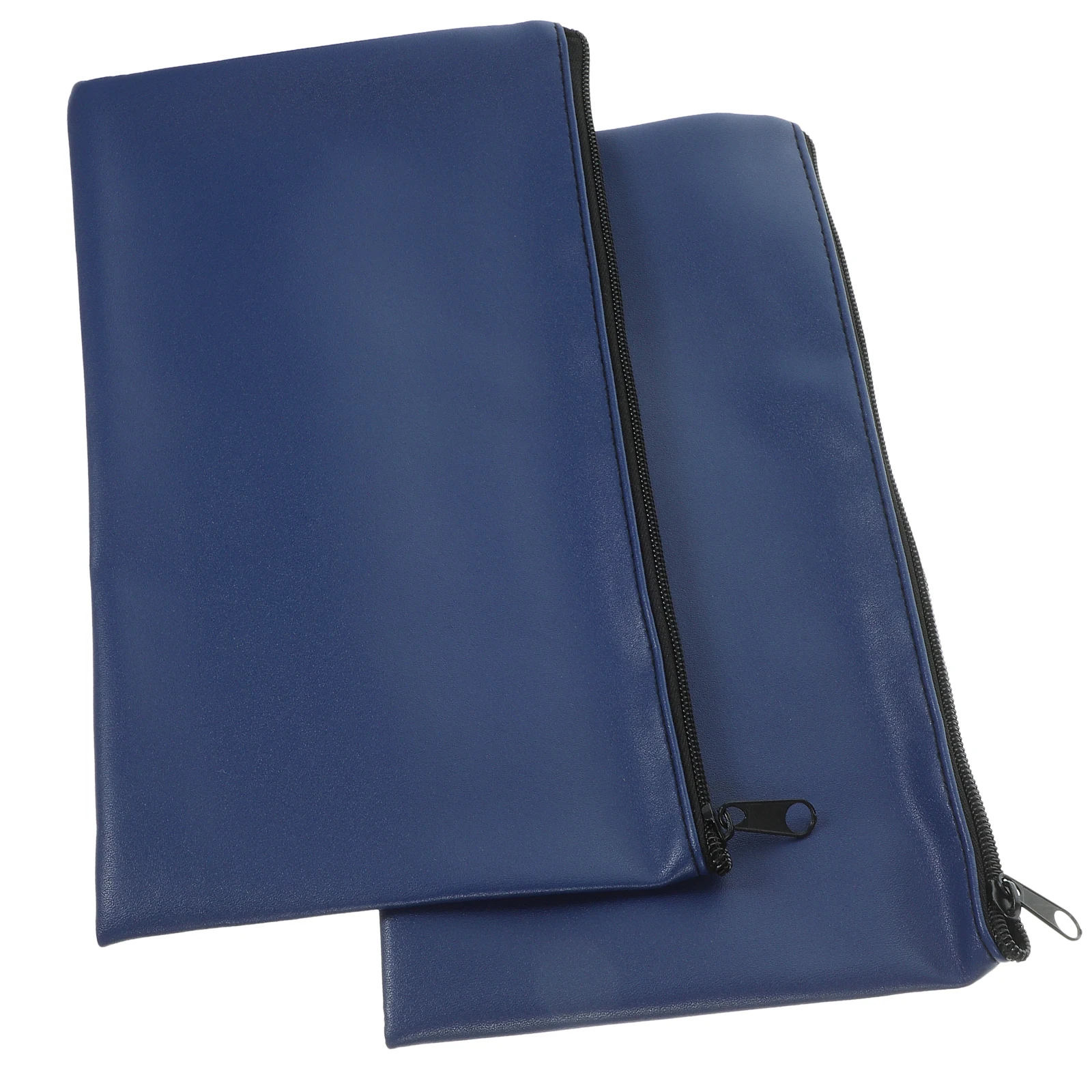 

2pcs PU Bill Bag Cash Envelopes Holder for Bank Storage with Zipper Blue Color Document Folder Organizer