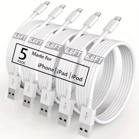 5 Pack 2M 6.6FT TPE USB A To Lightning Charging Cable Cord for iPhone 14 13 12 11Pro X XR XS Max 8 7Plus 2.4A USB Lighting Cable