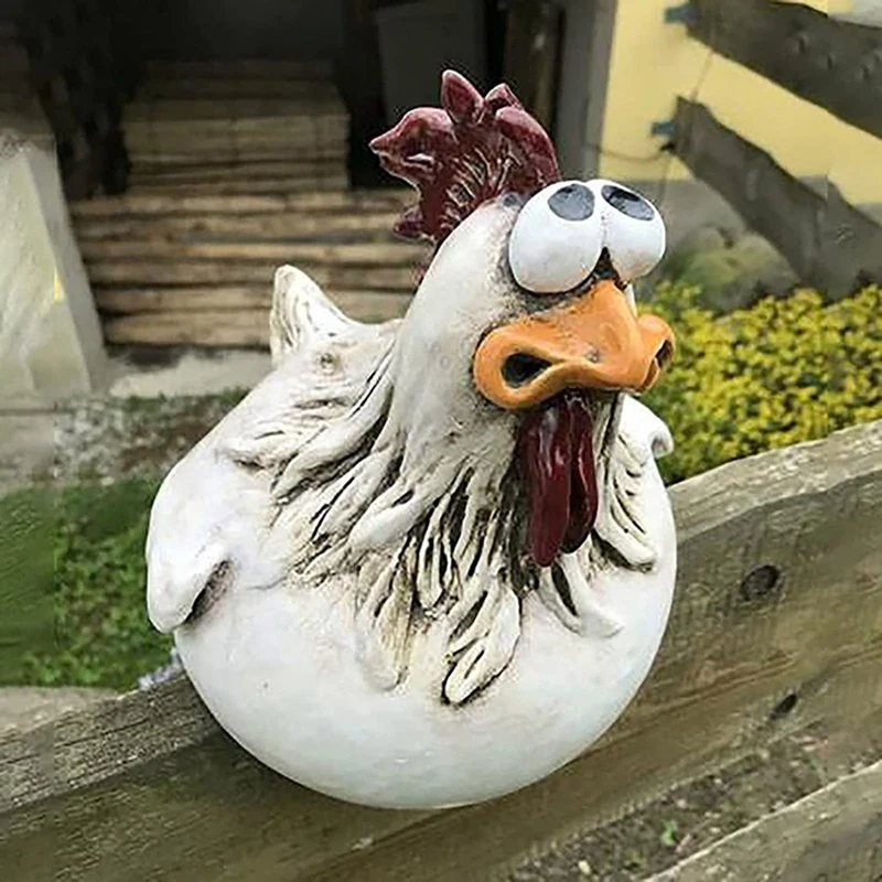 Chicken Fence Decoration,Funny Farm Chickens Statues,Resin Fence Chickens Decor,Outdoor Real Animal Statue-AT35