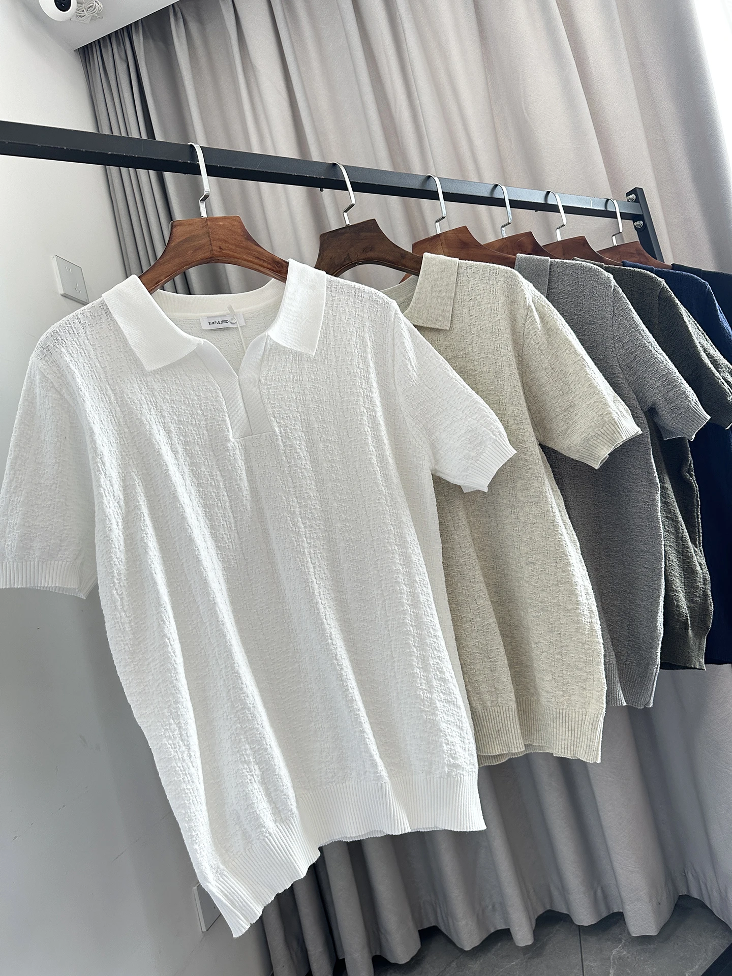 Elegant Spring Summer Men's Knitted  Shirt Soft Smooth Luxury Light Cotton Polyester Blend Moisture Wicking Short Sleeve
