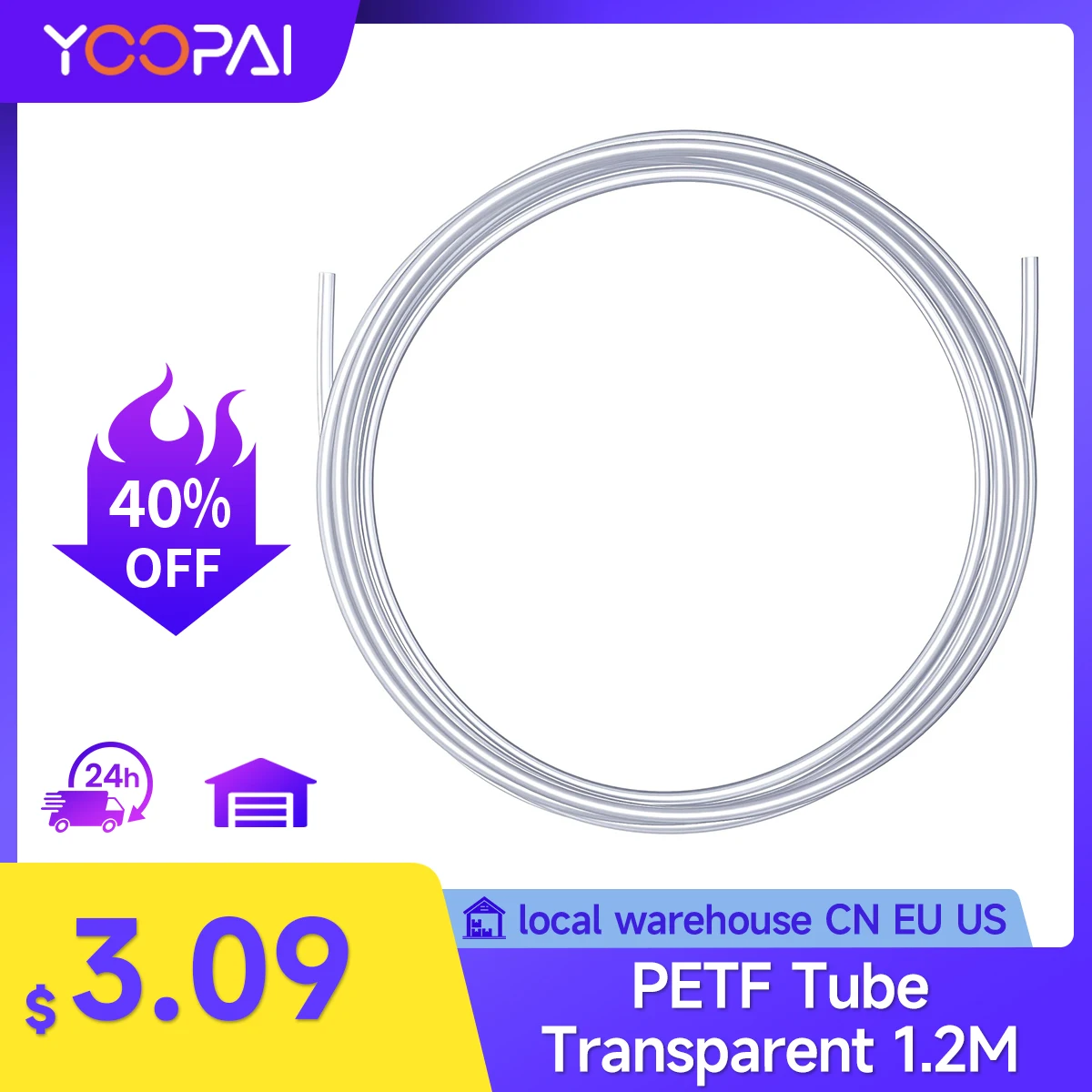 

YOOPAI Ultra-Smooth PTFE Tube For Bambu Lab A1/A1 mini 3D printer 1.2m 2.5mm ID×4mm OD Low Friction PTFE Tube